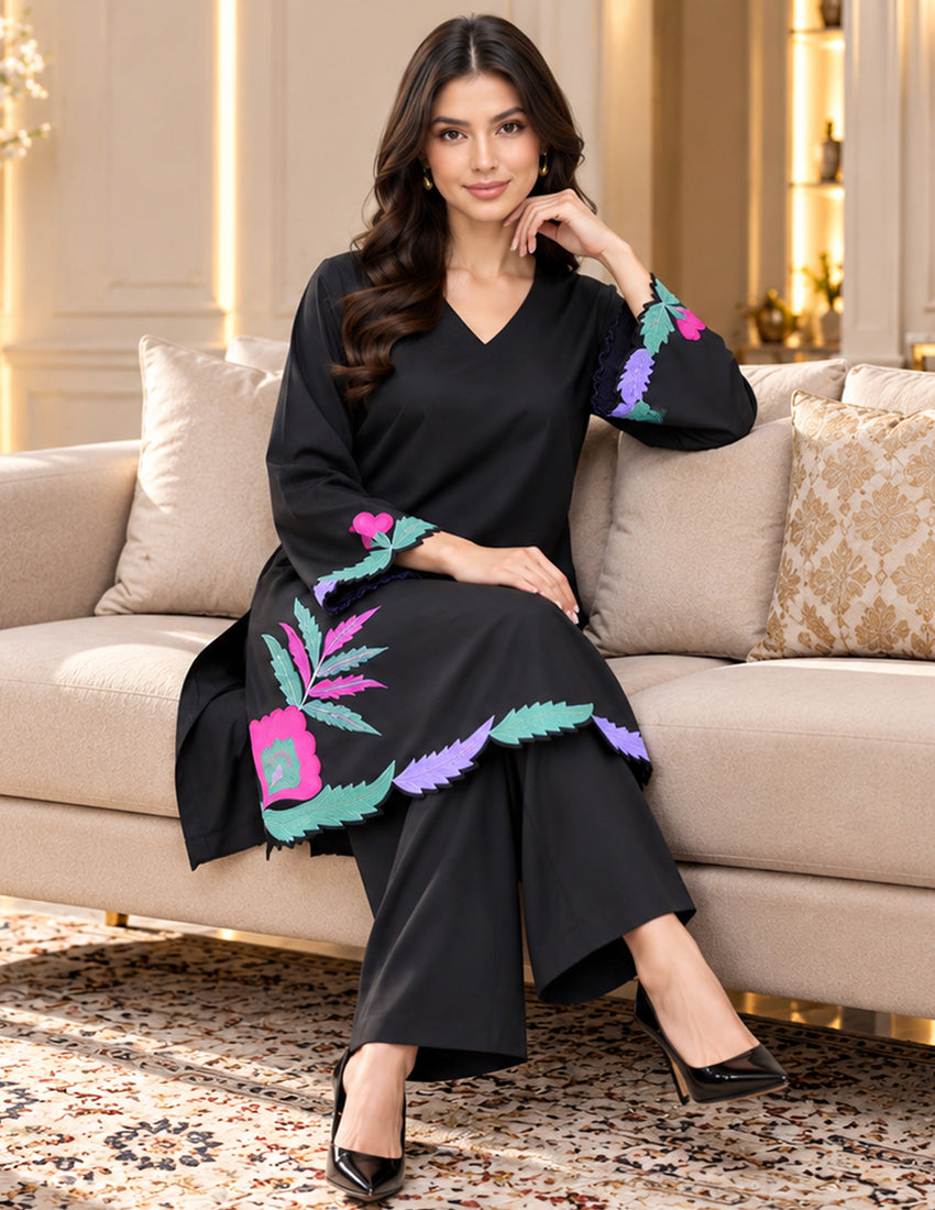 Black embroidered co-ord set