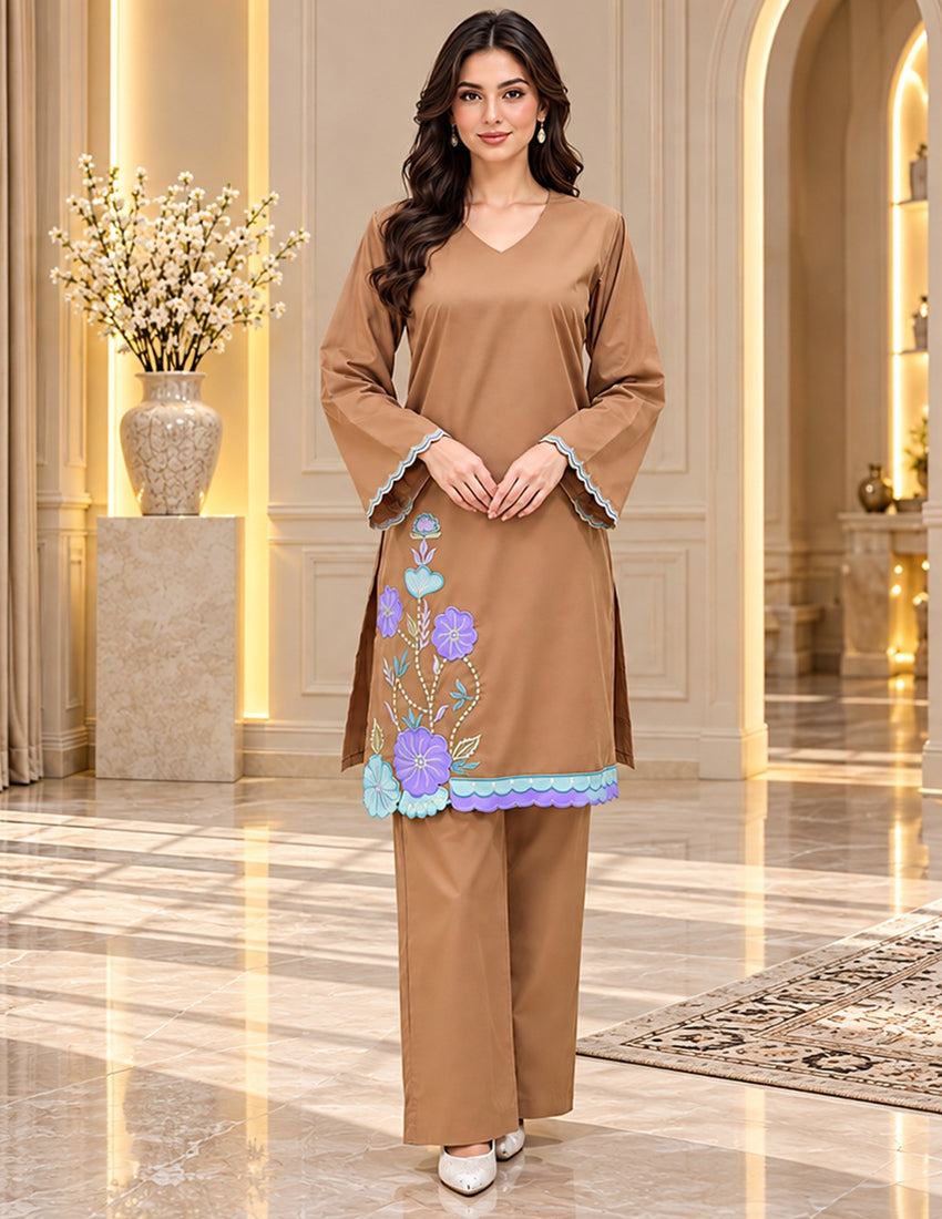 Brown Embroidered Co-Ord Set
