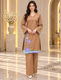 Brown Embroidered Co-Ord Set