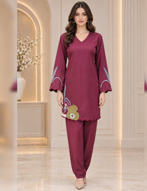 Burgundy Embroidered Co-Ord Set