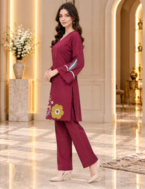 Burgundy Embroidered Co-Ord Set