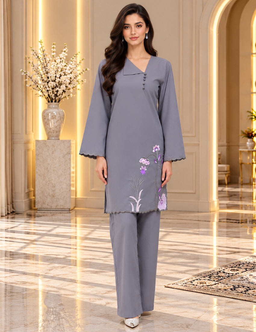 Gray Embroidered Co-Ord Set Main image