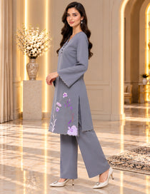 Gray Embroidered Co-Ord Set