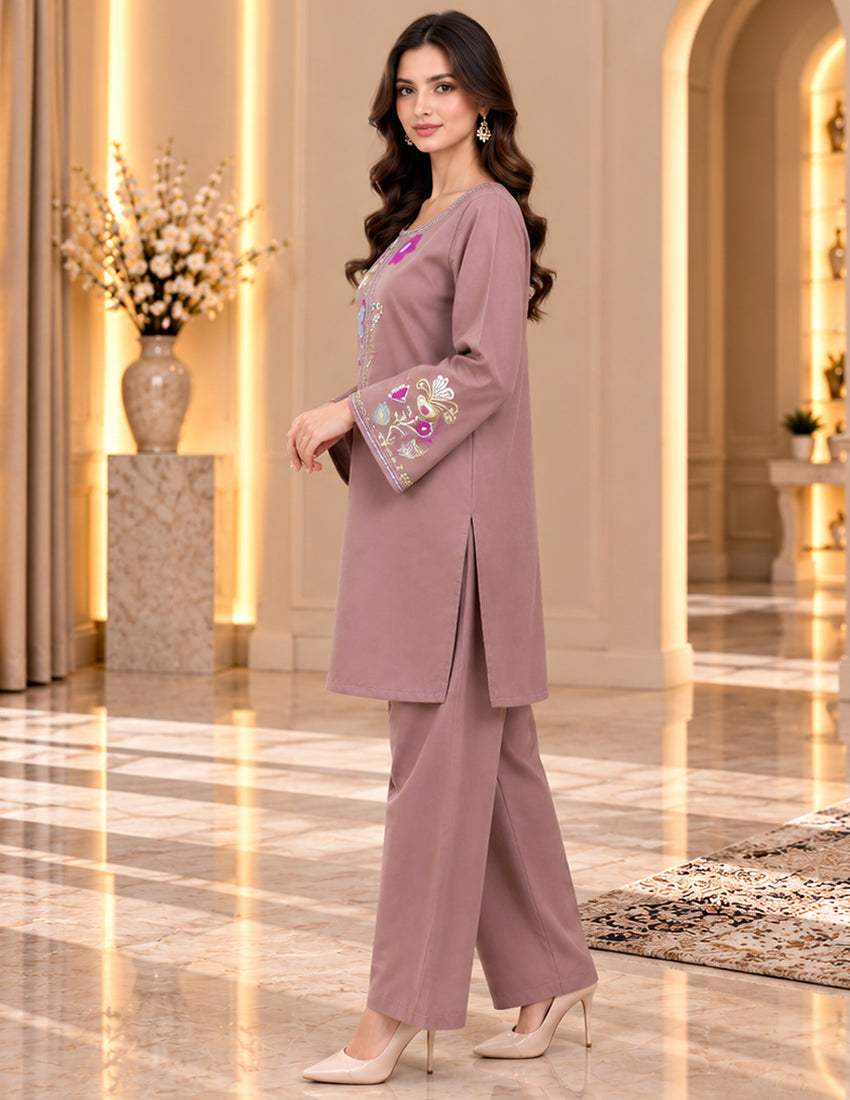 Light Brownish Embroidered Co-Ord Set Secondary image