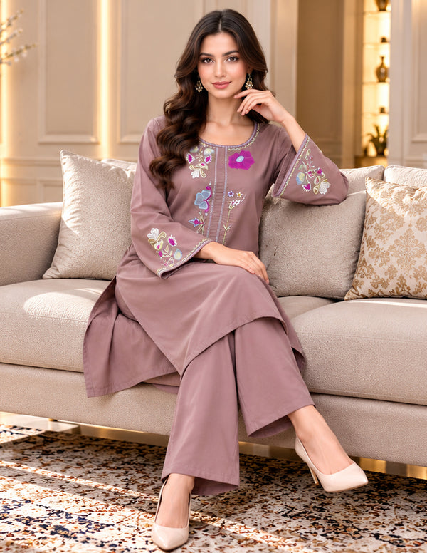 Light Brownish Embroidered Co-Ord Set