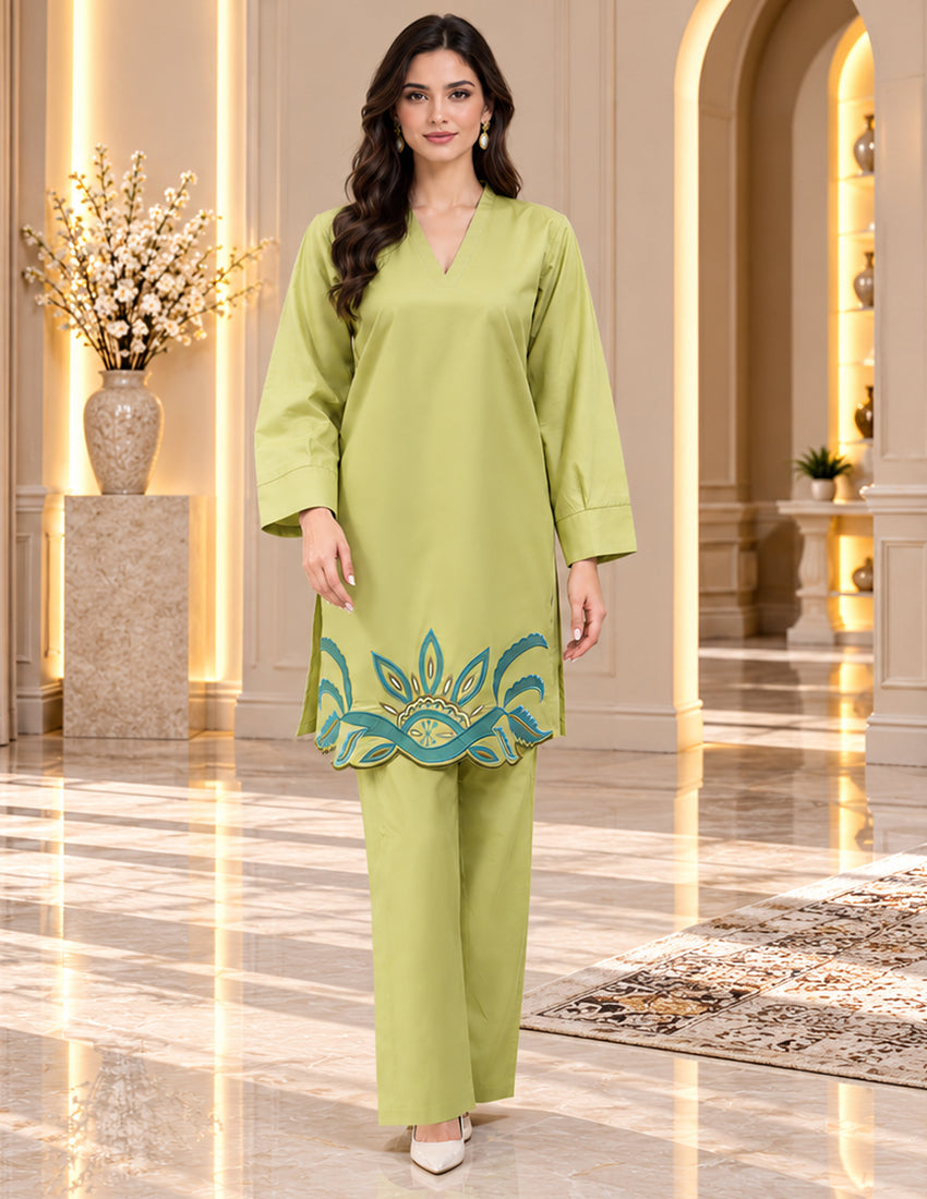 Lime Green Embroidered Co-Ord Set