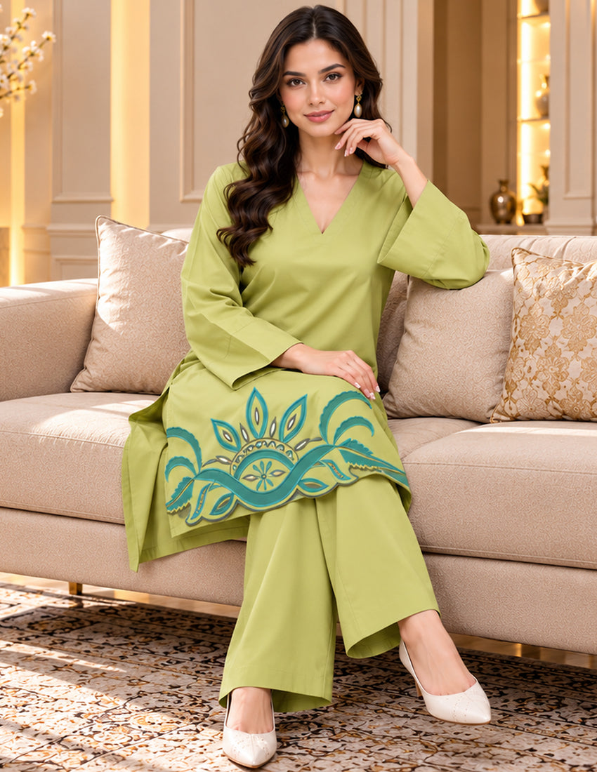 Lime Green Embroidered Co-Ord Set