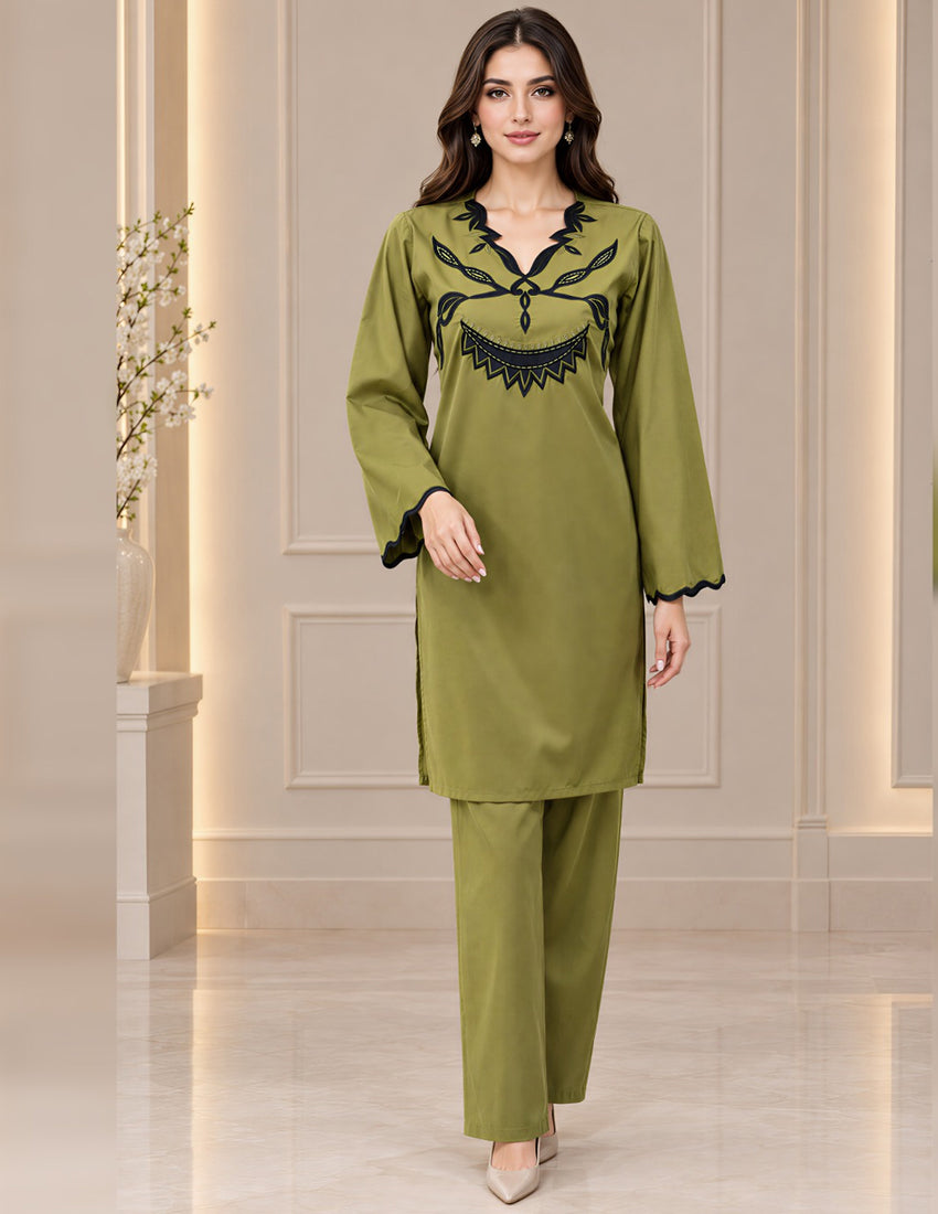 Olive Green Embroidered Co-Ord Set Main image