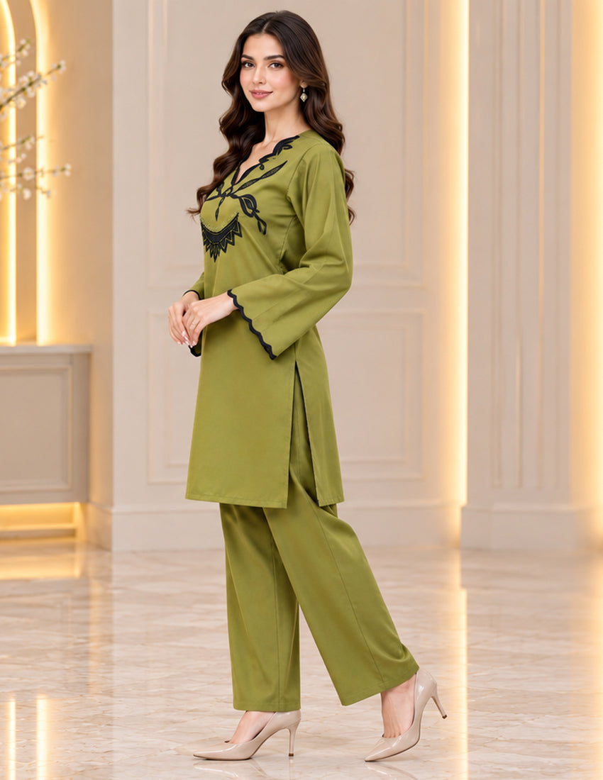 Olive Green Embroidered Co-Ord Set