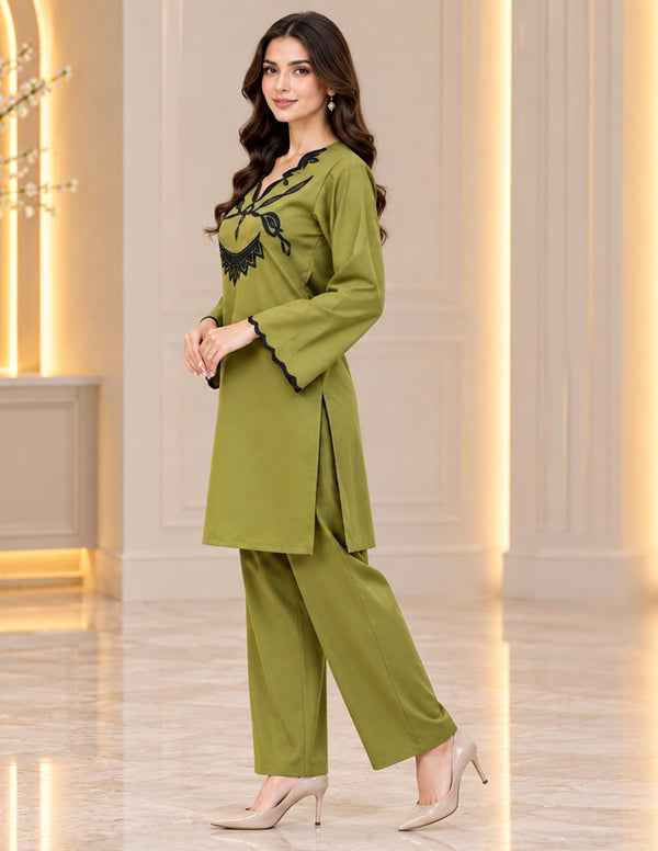Olive Green Embroidered Co-Ord Set
