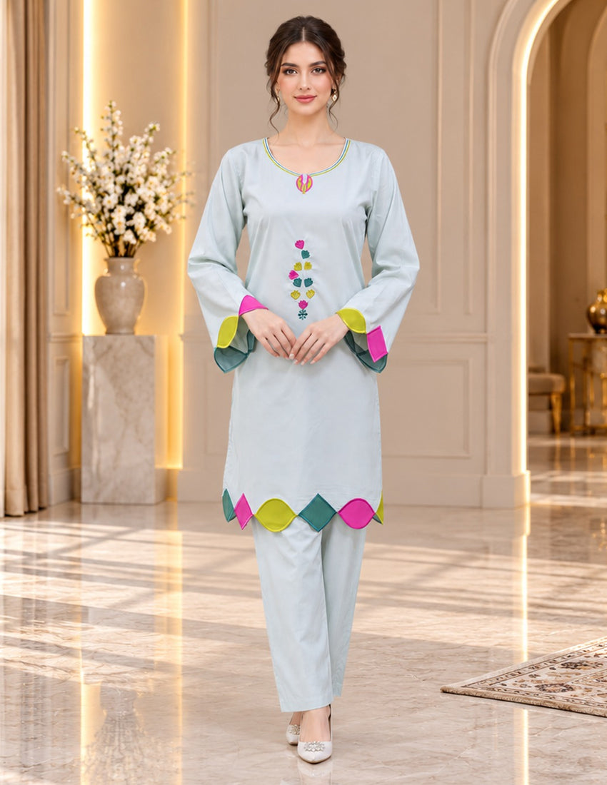 Sky Blue Embroidered Co-Ord Set