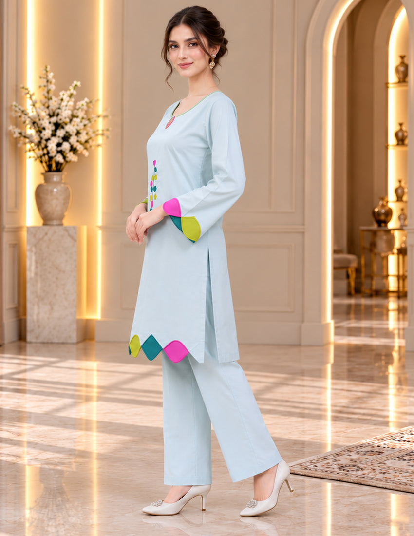 Sky Blue Embroidered Co-Ord Set