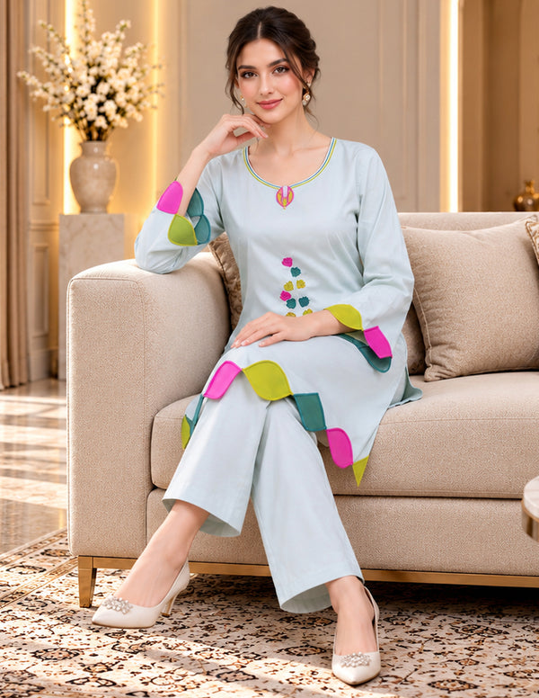 Sky Blue Embroidered Co-Ord Set